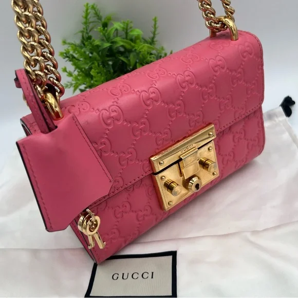 GUCCI GG Microguccissima pink Padlock Leather Chain Shoulder bag ❤️ - Picture 2 of 12